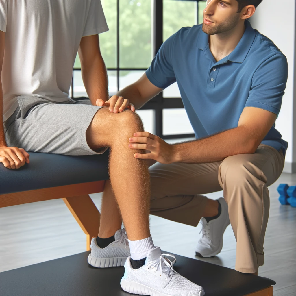 image featuring a physical therapist assisting a patient with knee rehabilitation