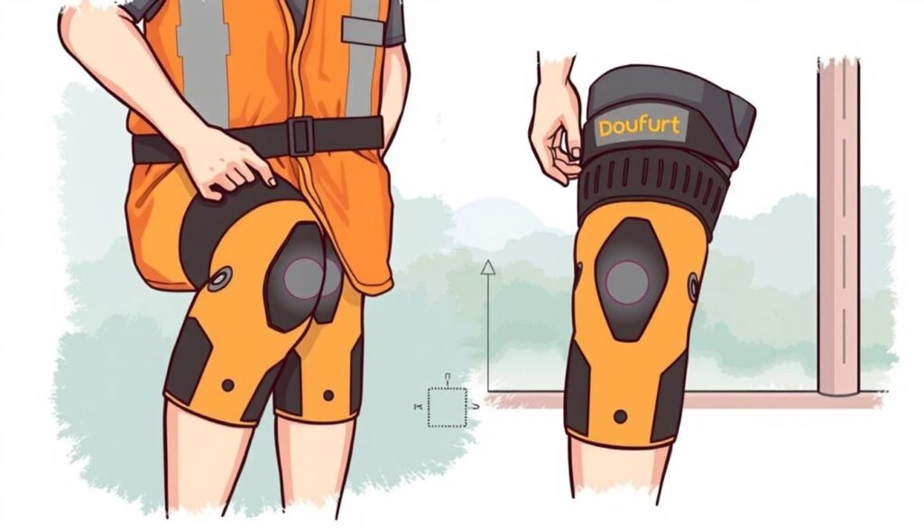 An image of the Doufurt Knee Brace being worn by a construction worker.