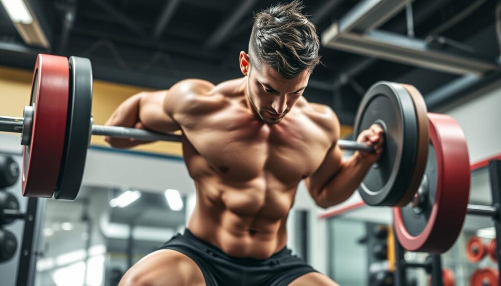 Generate an image of Rehband 7mm Knee Sleeves being used by a powerlifter.