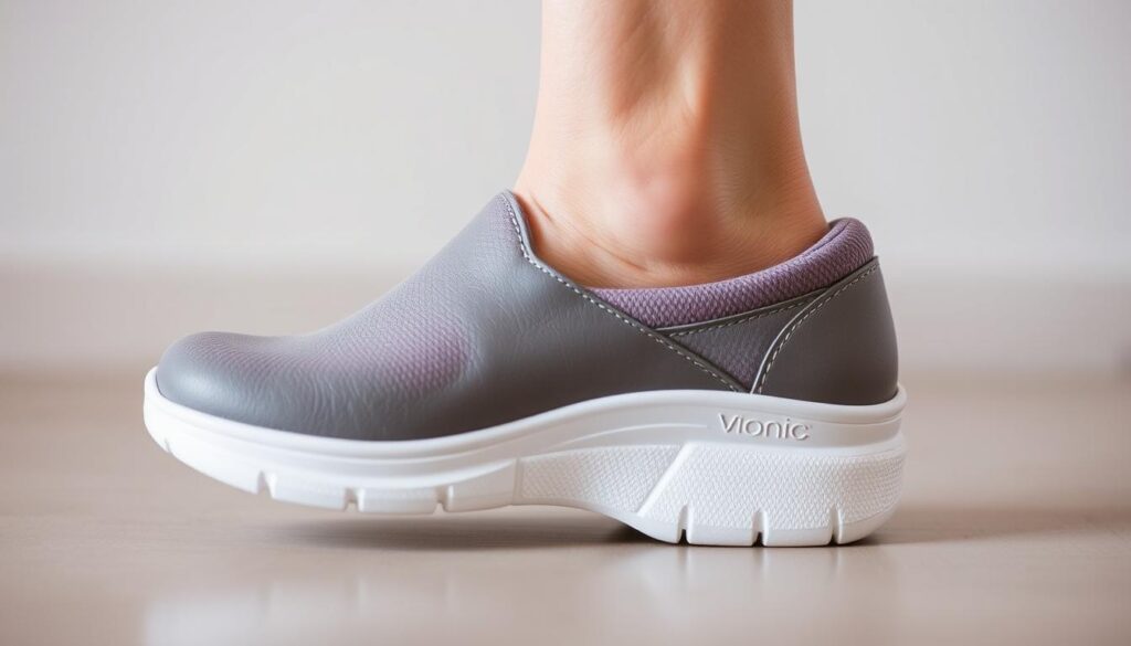 Generate an image of Vionic Slip-On Shoes for women with knee arthritis.