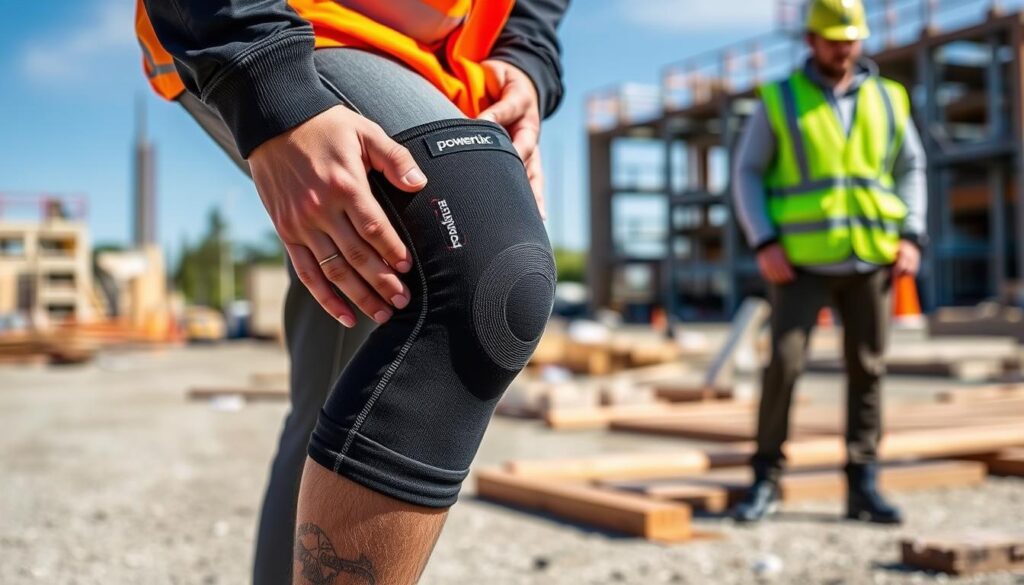 Image of Powerlix Knee Compression Sleeve being worn by a construction worker