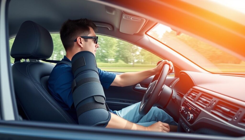 Image of a driver using a knee support while driving
