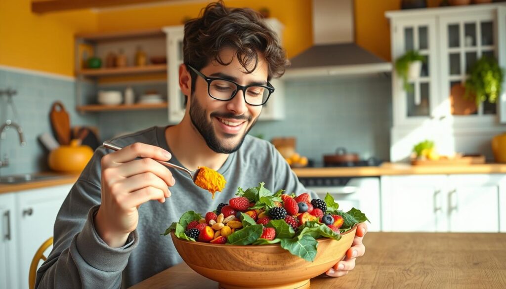 Image of a person enjoying a healthy meal with anti-inflammatory foods