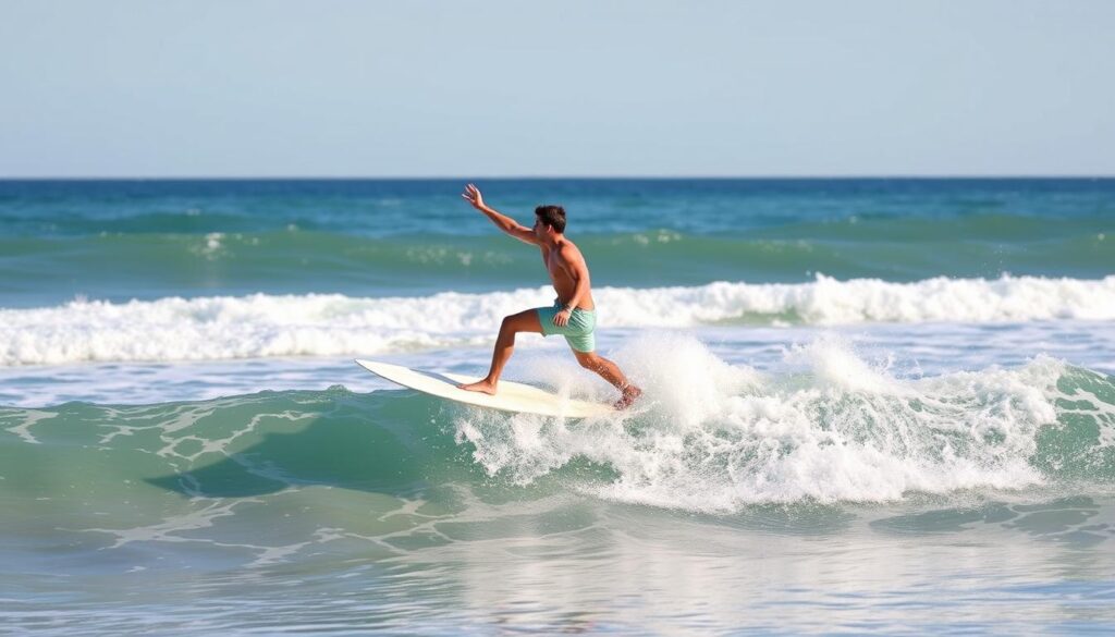 Image of a surfer performing a crossover lunge