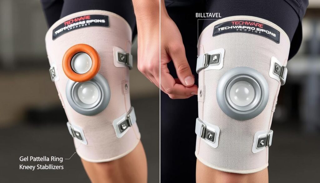 TechWare Pro Knee Support Sleeve with gel patella ring and bilateral metal stabilizers