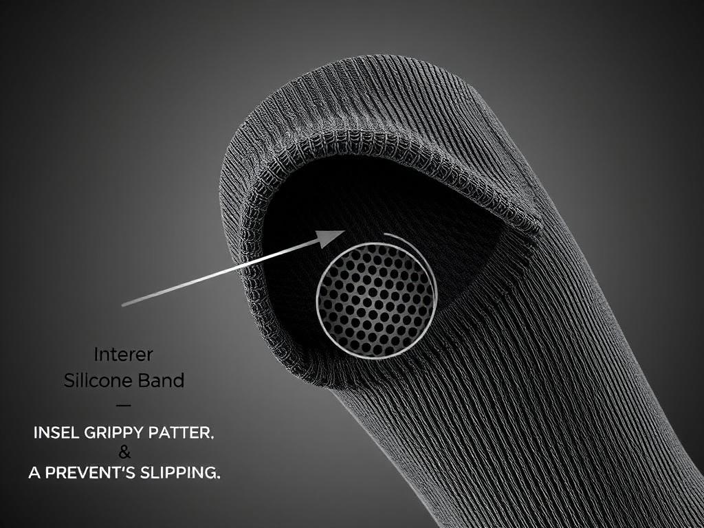 Close-up of anti-slip silicone band on knee high support sock