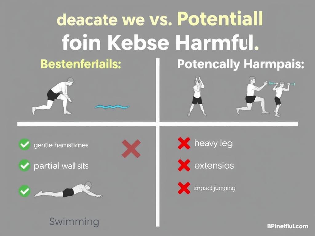 Comparison of beneficial versus harmful exercises for knee pain behind knee when bending and straightening