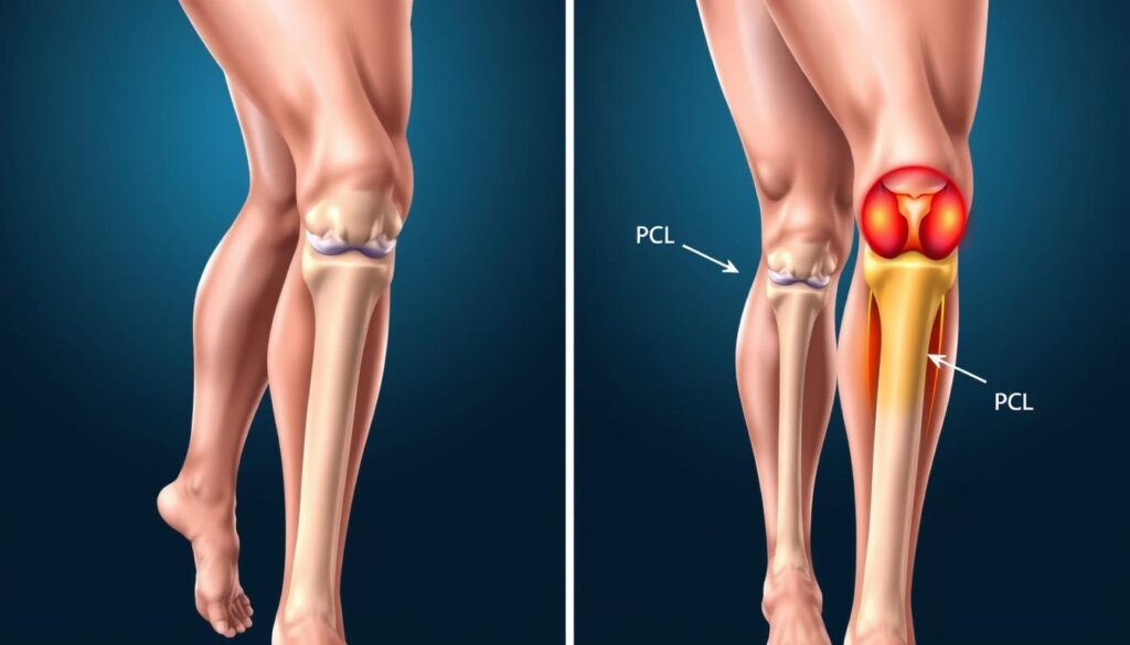 Comparison of healthy knee ligaments versus torn PCL causing posterior knee pain