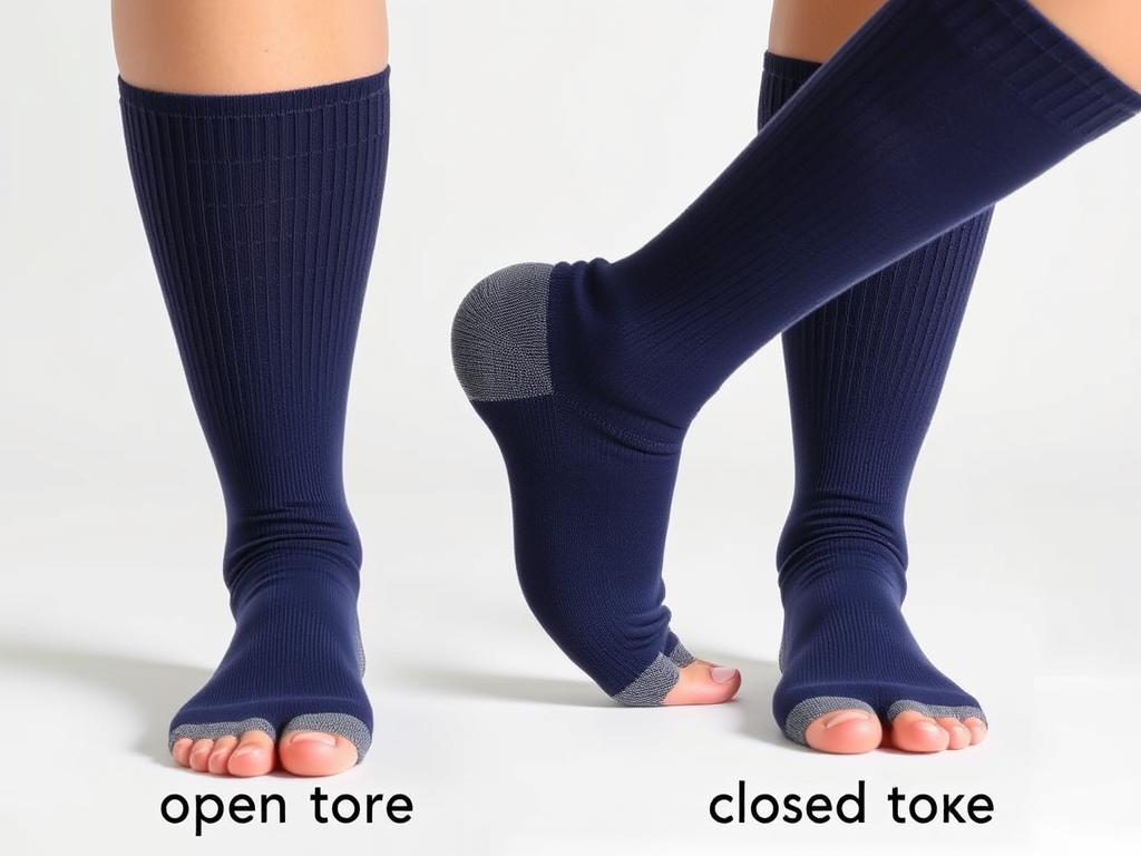 Comparison of open toe and closed toe women's knee high compression socks