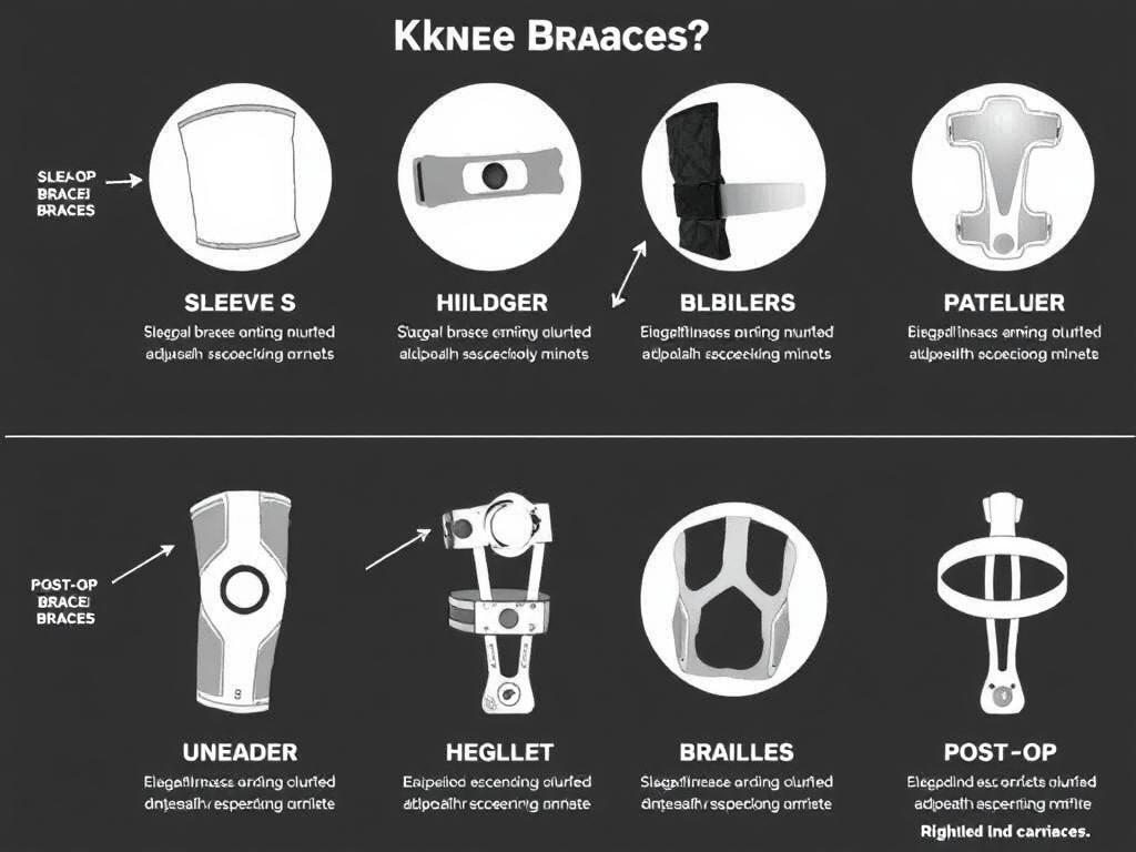 Diagram showing the main types of knee braces and their features