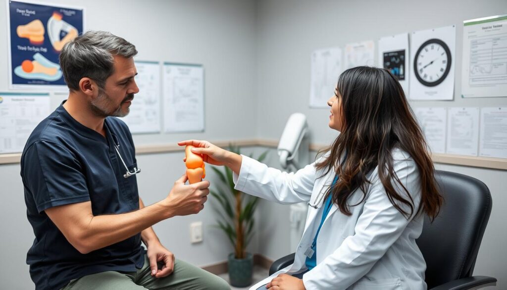 Doctor discussing knee pain options with patient