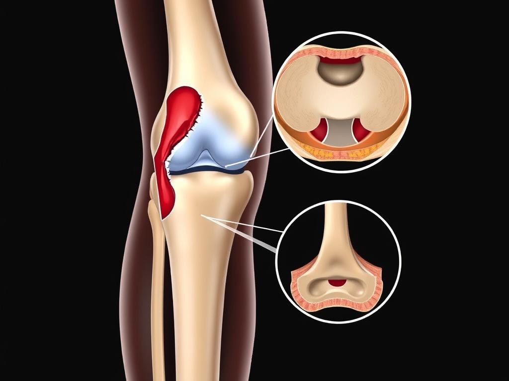 Illustration of a torn meniscus in the knee joint