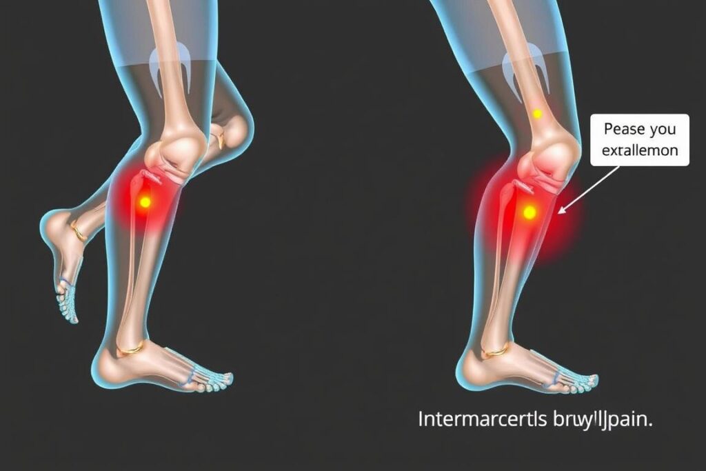 Illustration showing mechanical stress on knee joint during walking causing knee pain that comes and goes
