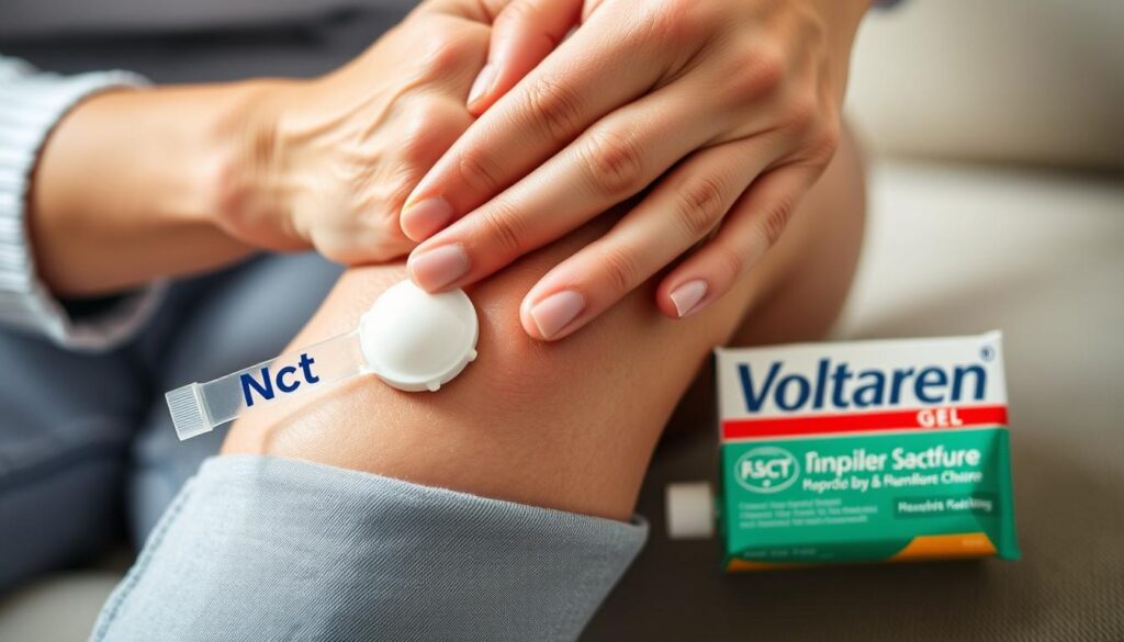 Person applying Voltaren Gel to knee