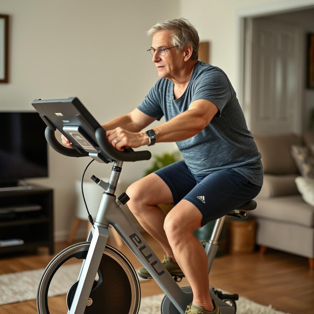 Person cycling on stationary bike to strengthen knees without surgery