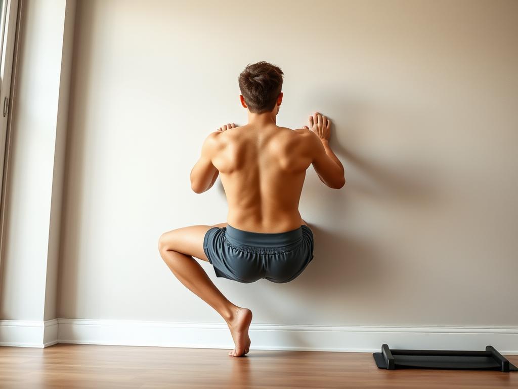 Person demonstrating proper form for wall sits to strengthen knees