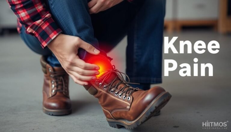 Person experiencing knee pain while wearing inappropriate boots