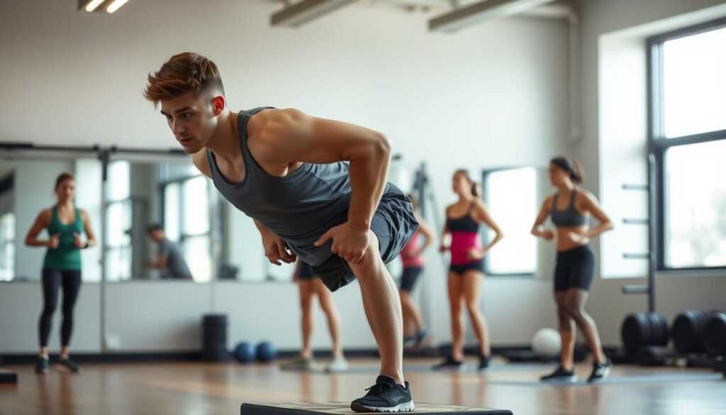 Person performing high-impact exercise with improper form