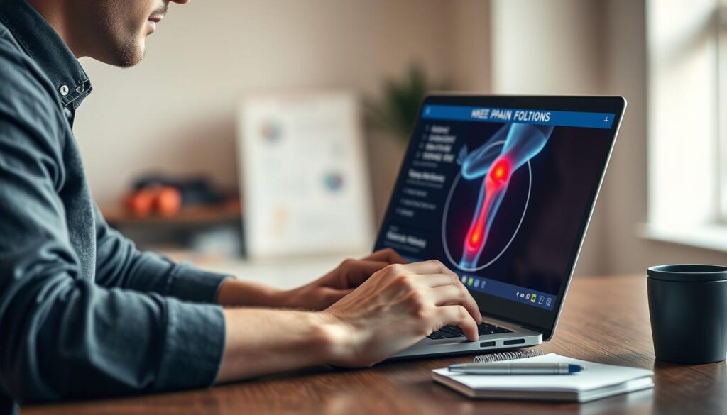 Person researching knee pain solutions on computer