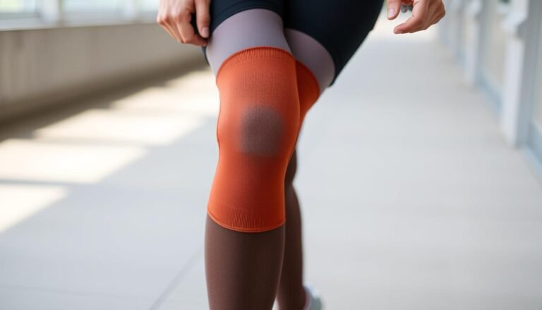 Person wearing a copper sleeve for knee while exercising