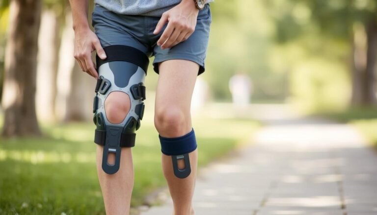 Person wearing an unloader knee brace for osteoarthritis