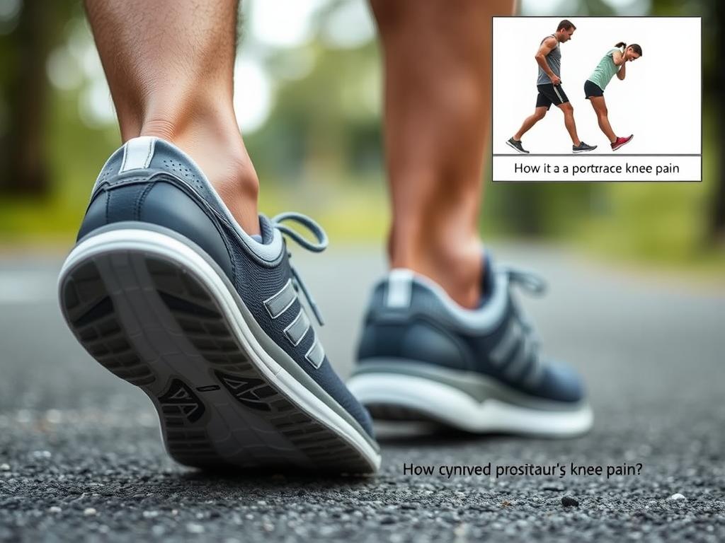 Person wearing proper supportive footwear to prevent knee pain when bending and straightening