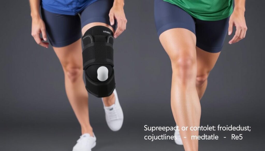 Person with a meniscus tear wearing a hinged compression knee brace