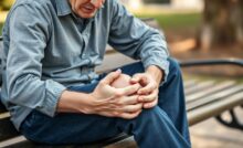 Person with knee pain sitting and holding their knee