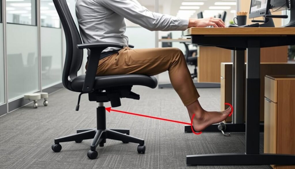 Proper ergonomic desk setup to prevent knee strain