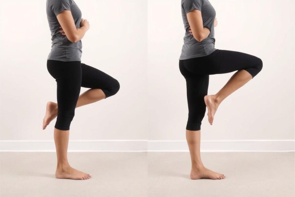 Standing quadriceps stretch for improving flexibility in patellofemoral pain syndrome treatment