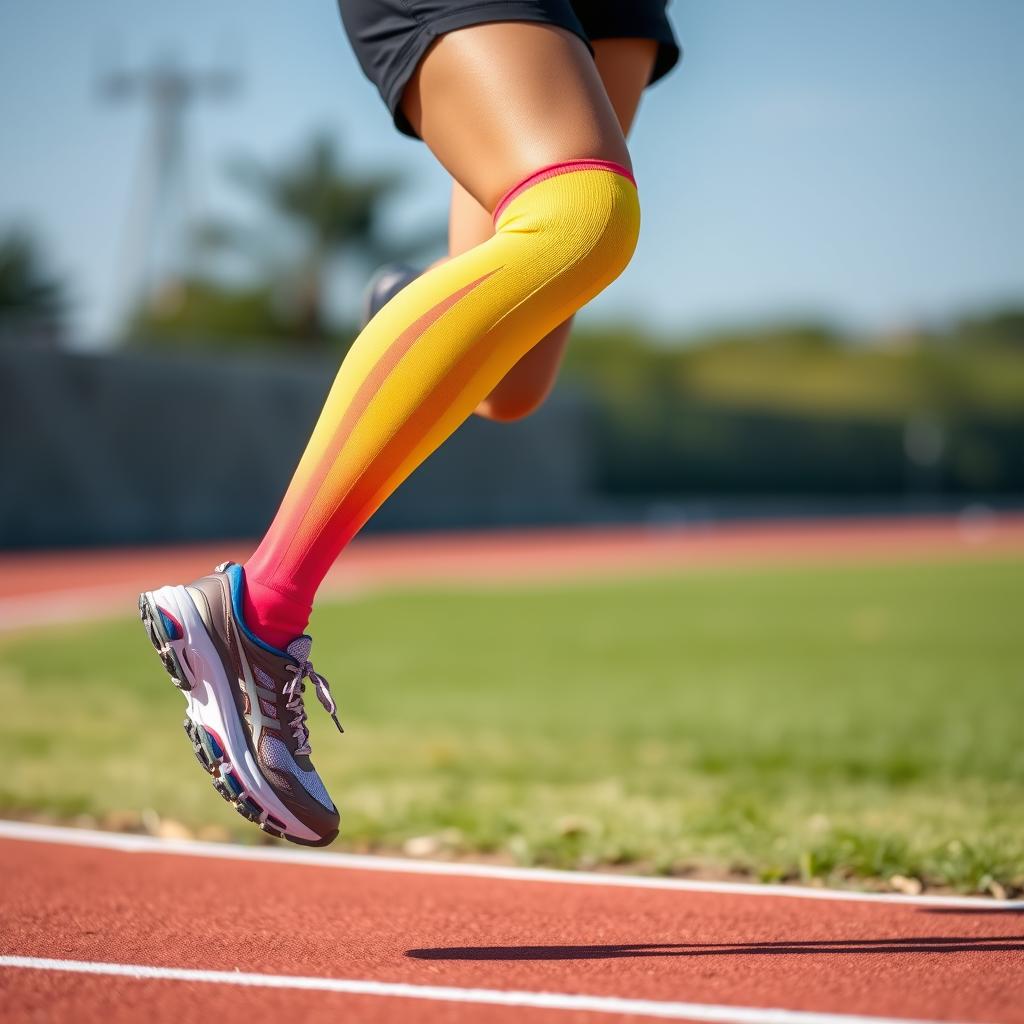 Woman wearing knee high support socks for running