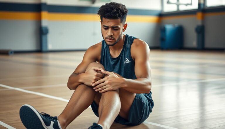 Young adult experiencing knee pain while exercising