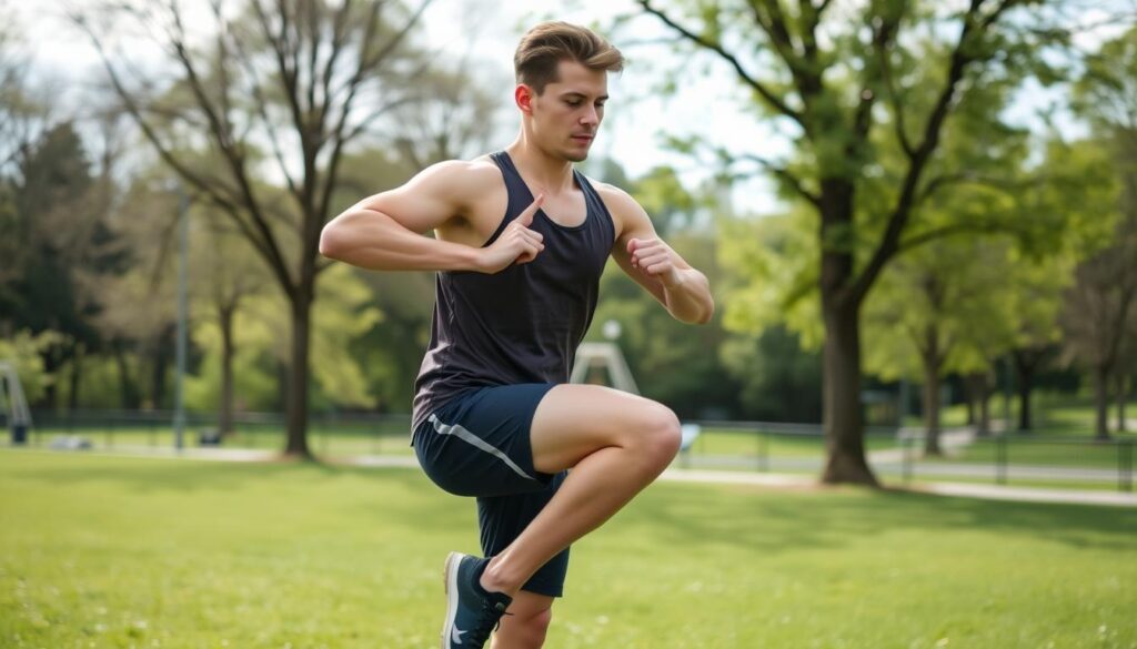 Young adult performing proper warm-up before exercise