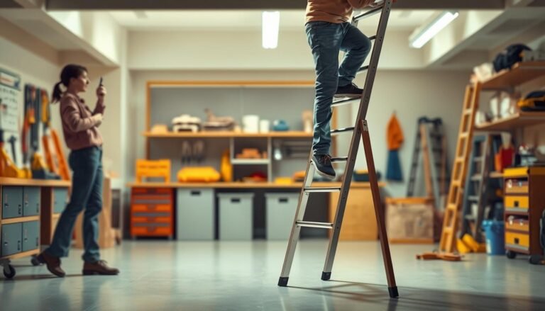 Knee pain painting on a ladder