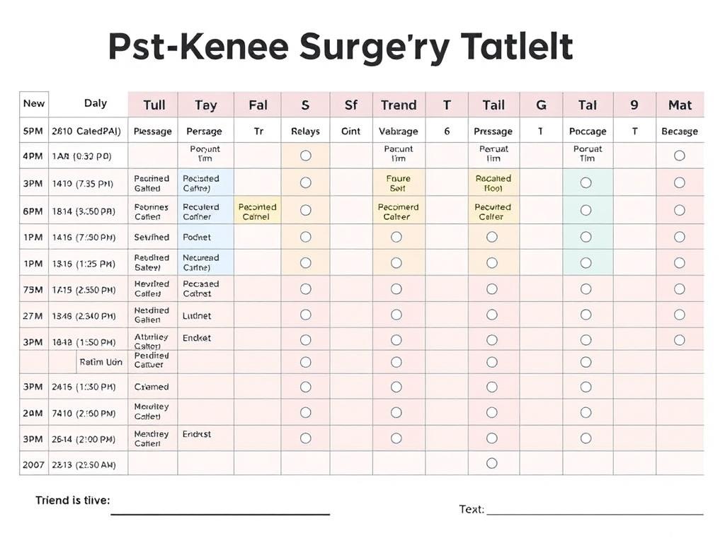 Organized medication schedule chart for post-knee surgery pain management